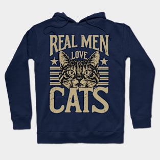 Funny Real Men Love Cats Distressed Grunge Design Hoodie
